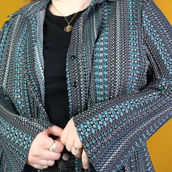 Funky Patterned Button Up Accordion Shirt, 2XL - Picture 2 of 4